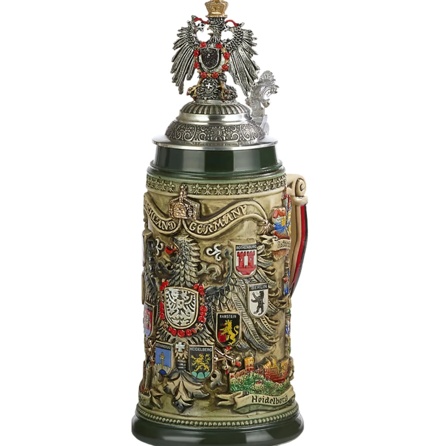 Bierkrug Mit Zinnadler "Stadtwappen", Braun, 0,75L