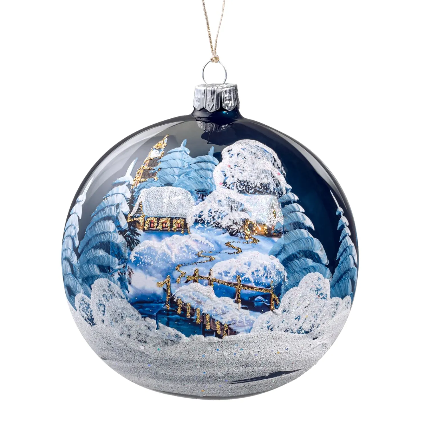 Glaskugel Blau Winterlandschaft, 10 Cm