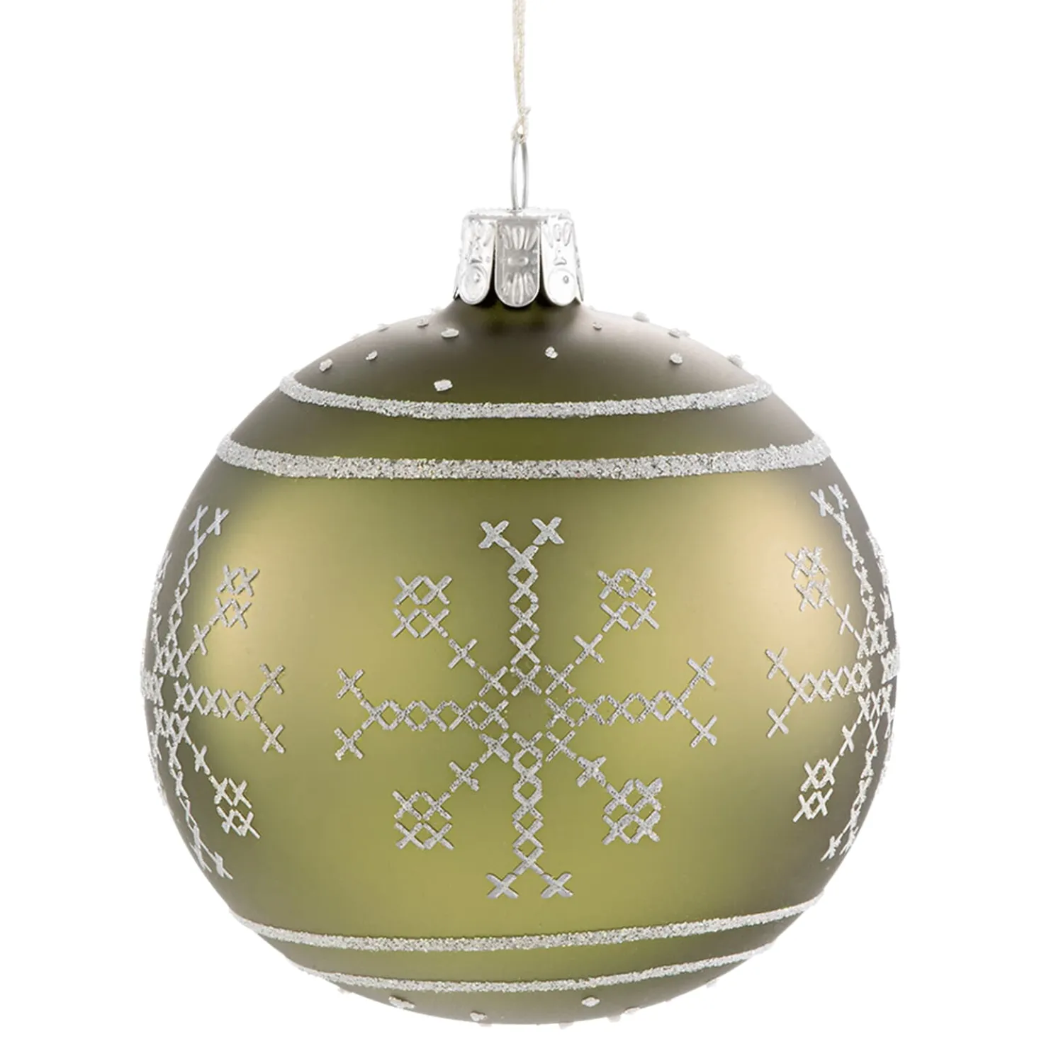 Glaskugel Grun Mit Weisem Muster, 8 Cm