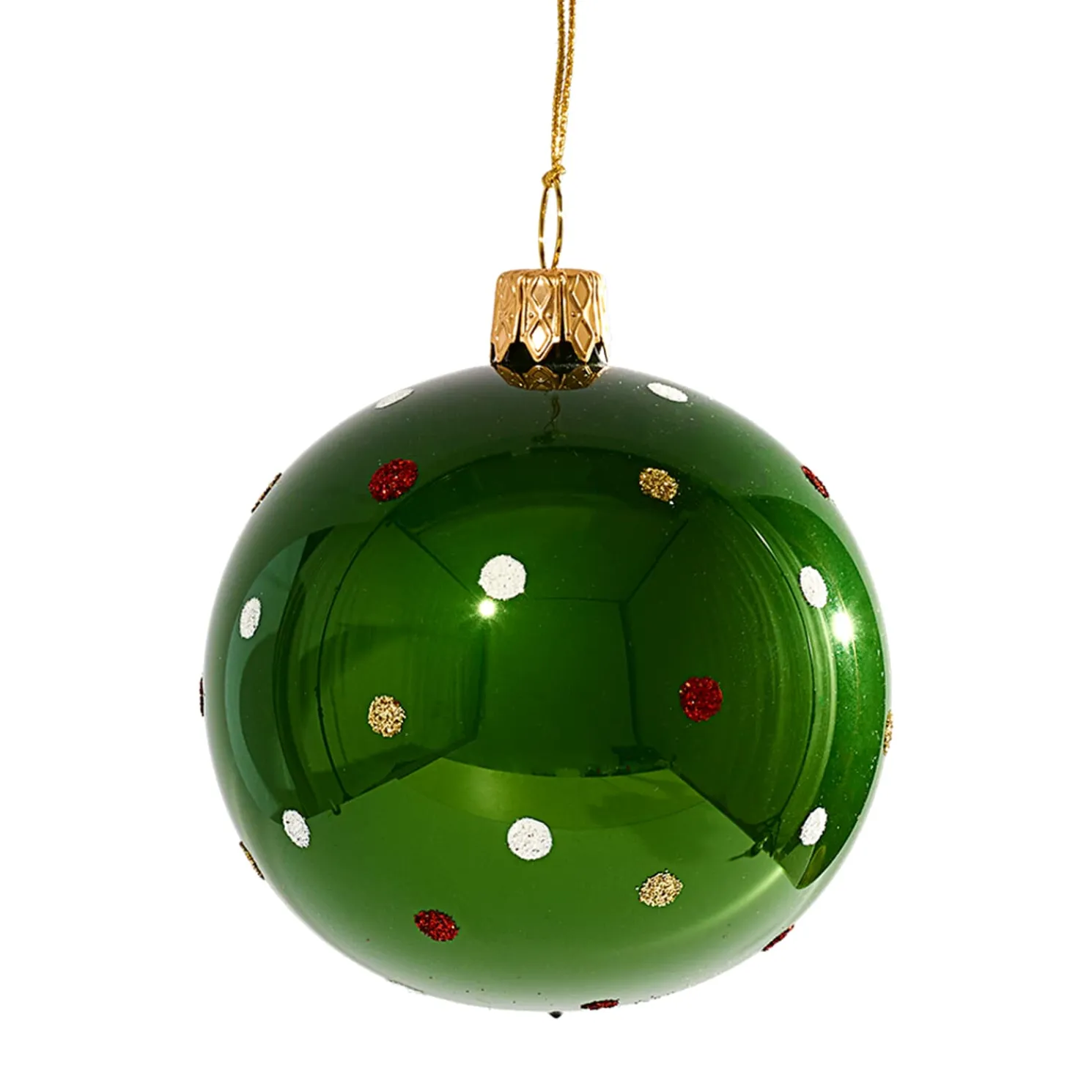Glaskugel Grun Mit Bunten Punkten, 7 Cm