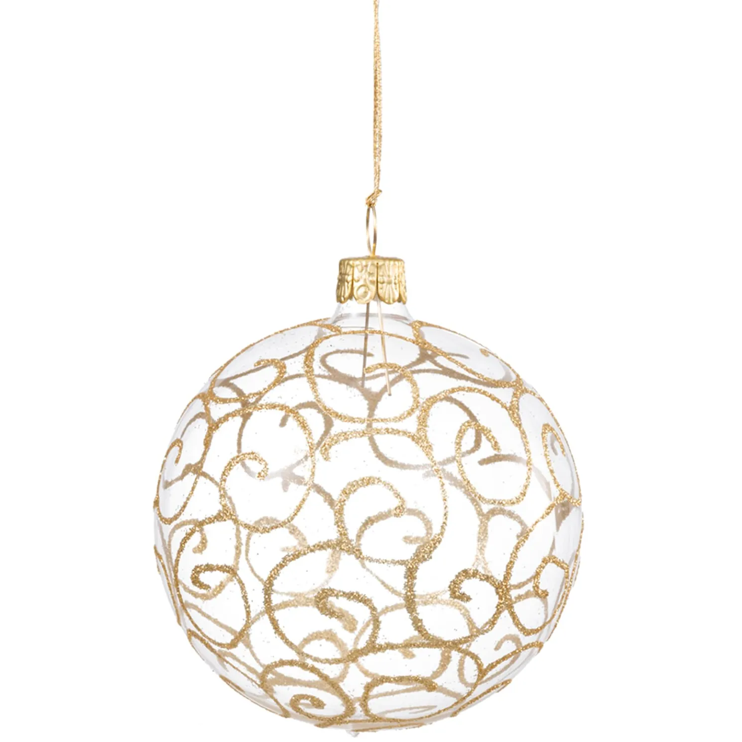 Glaskugel Klar Mit Goldschnorkeln, 8 Cm