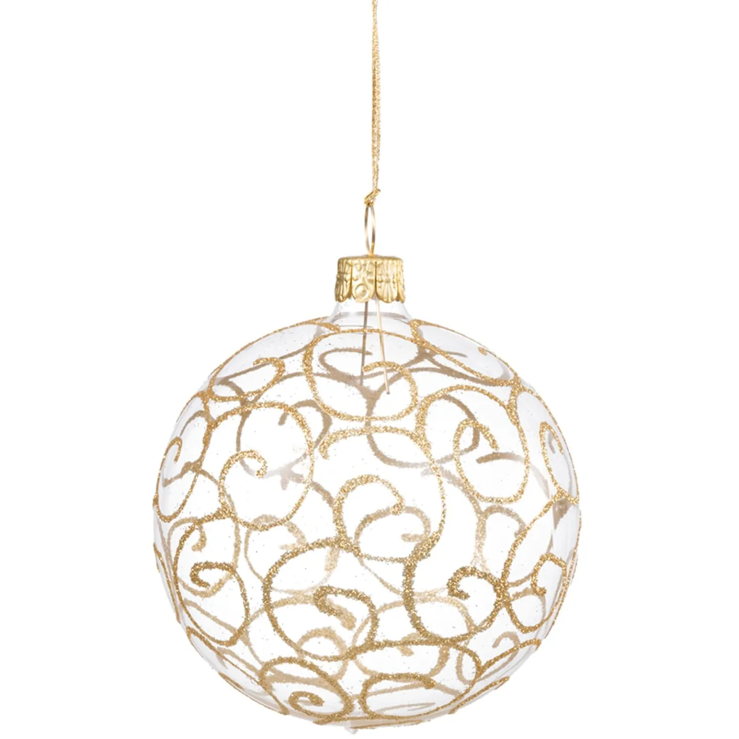 Glaskugel Klar Mit Goldschnorkeln, 6 Cm