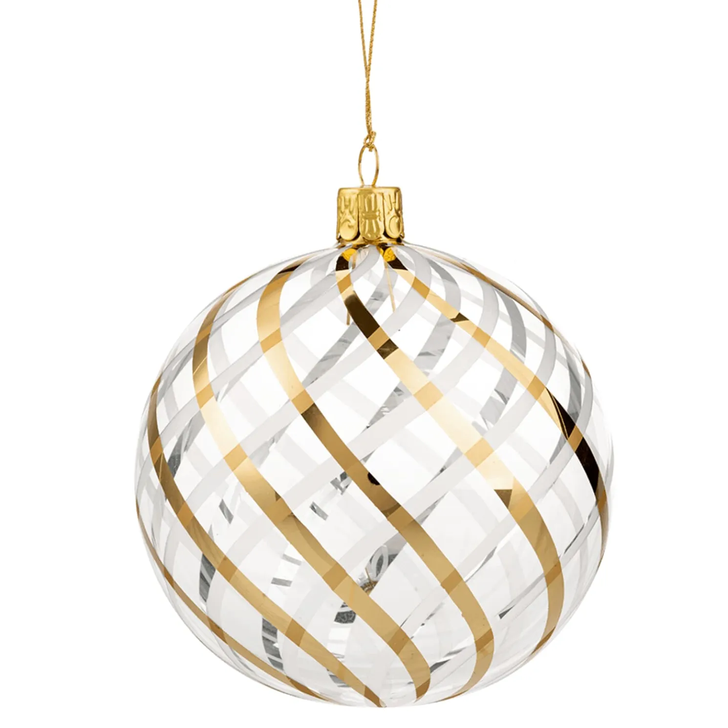 Glaskugel Klar Mit Gold-Weisem Netzdekor, 10 Cm