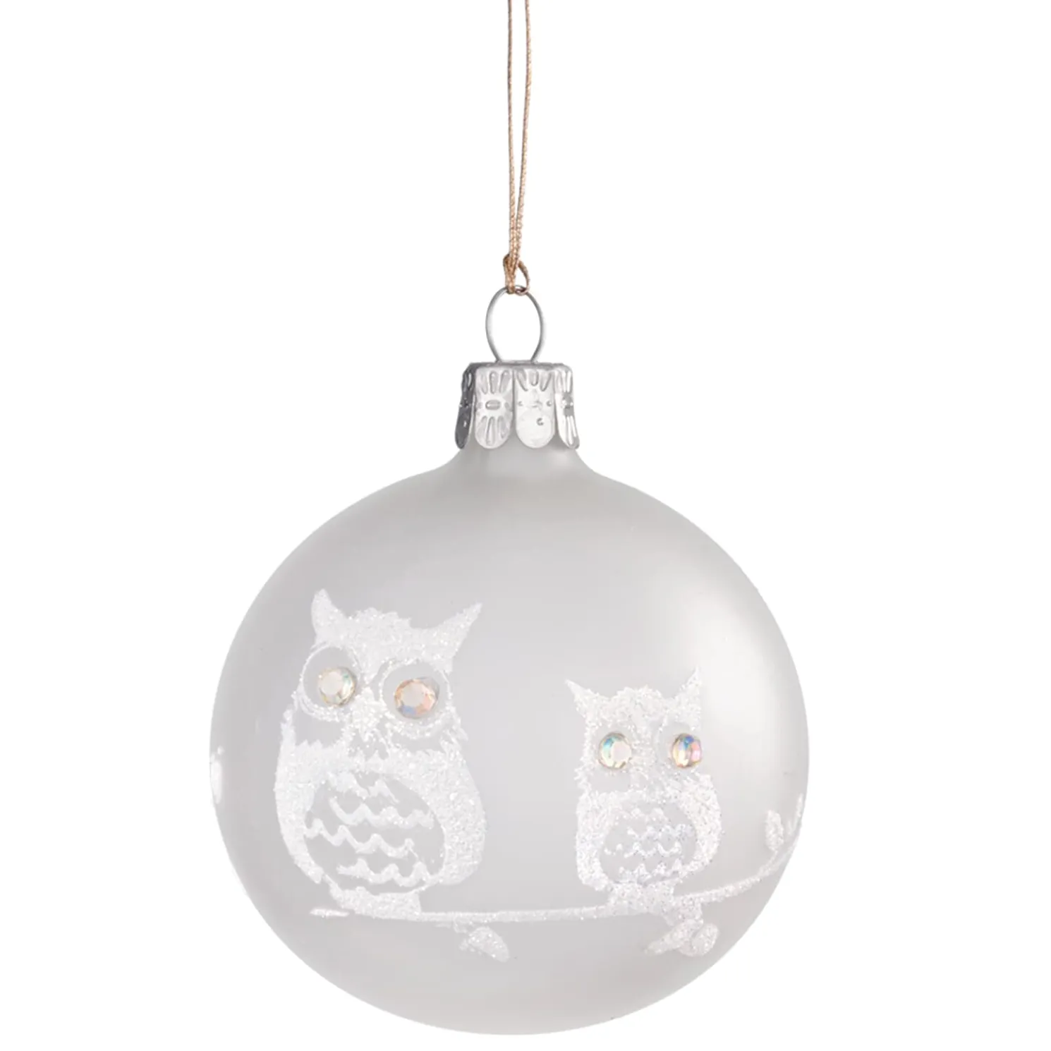 Glaskugel Mattweis Mit Weisen Eulen, 7 Cm