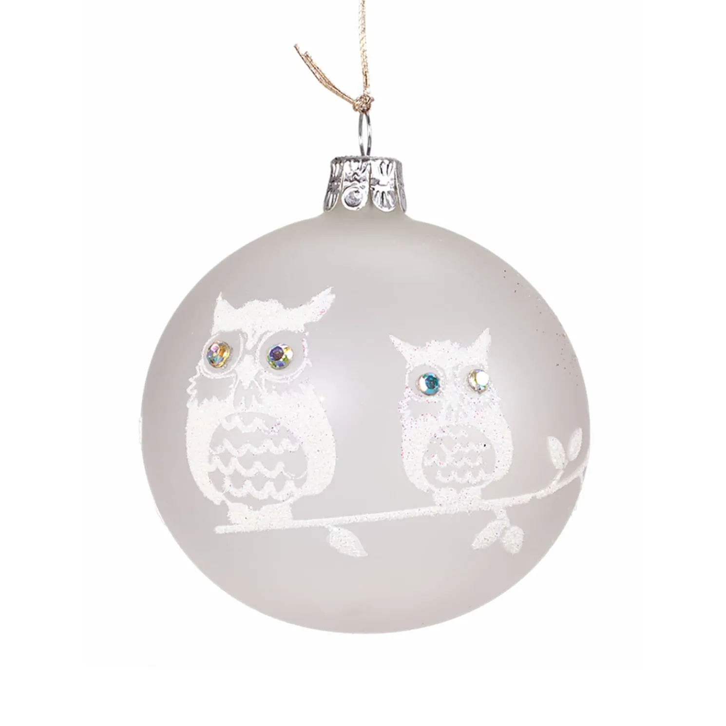 Glaskugel Mattweis Mit Zwei Weisen Eulen, 8Cm