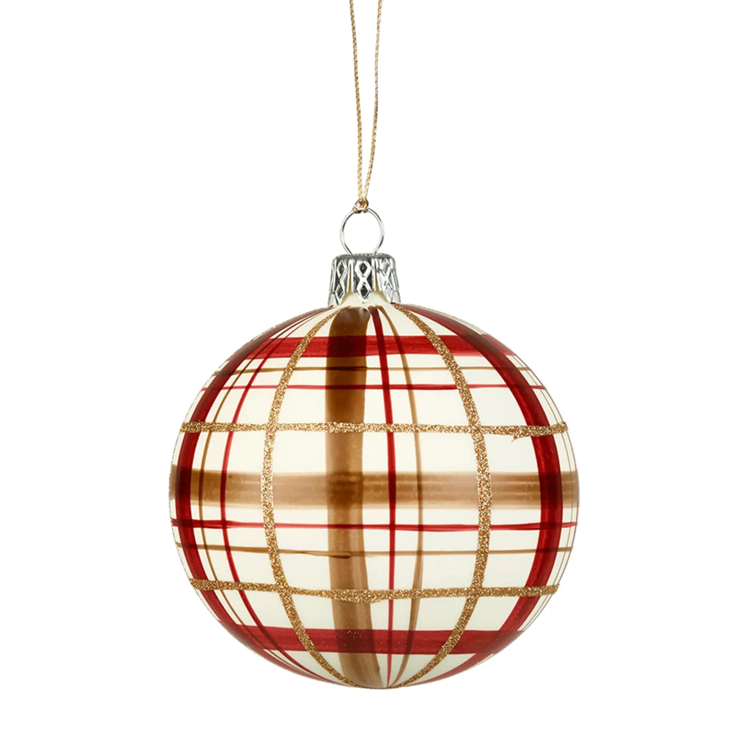 Glaskugel Mit Karomuster Weis Matt, 8Cm