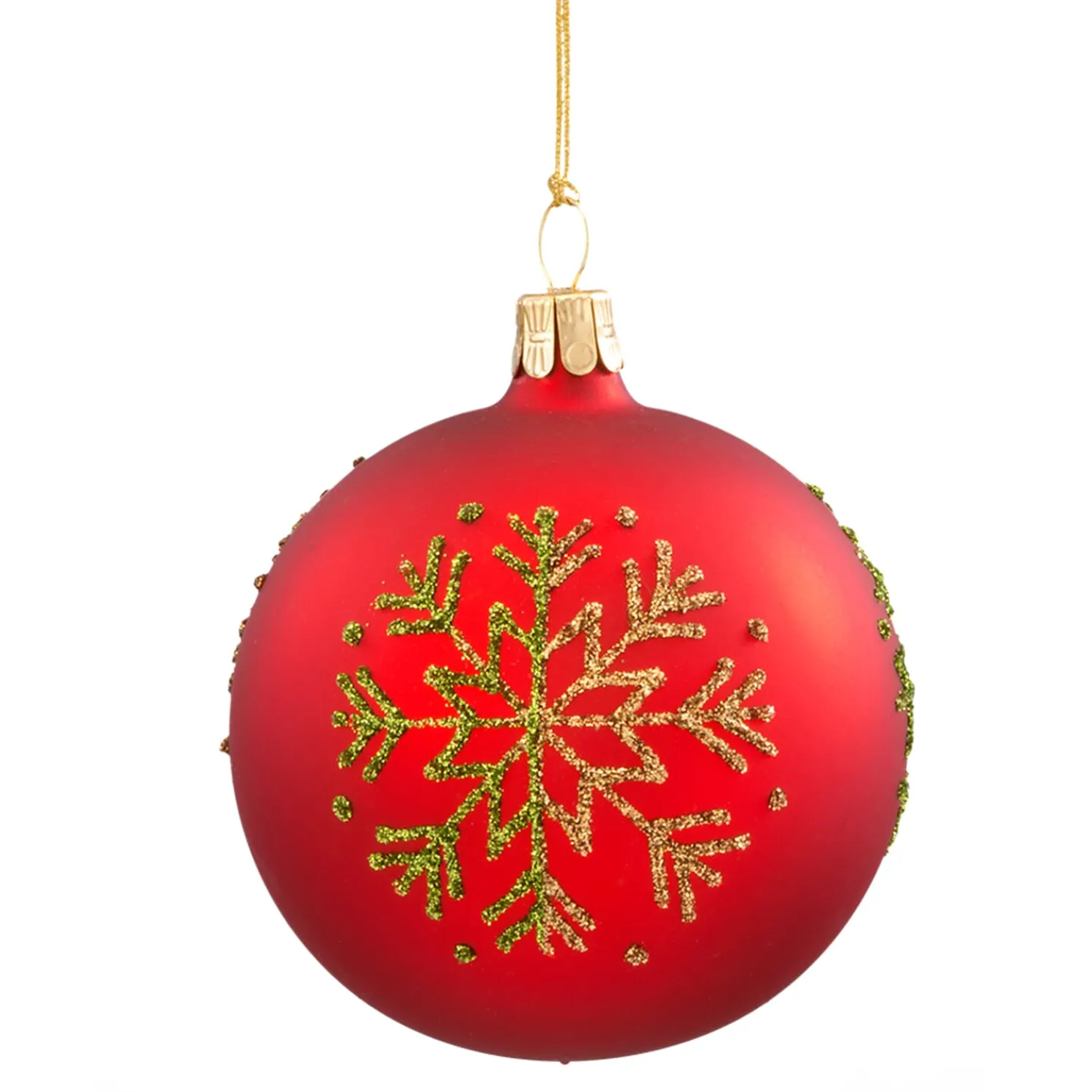 Glaskugel Rot Mit Gruner Flocke, 7 Cm