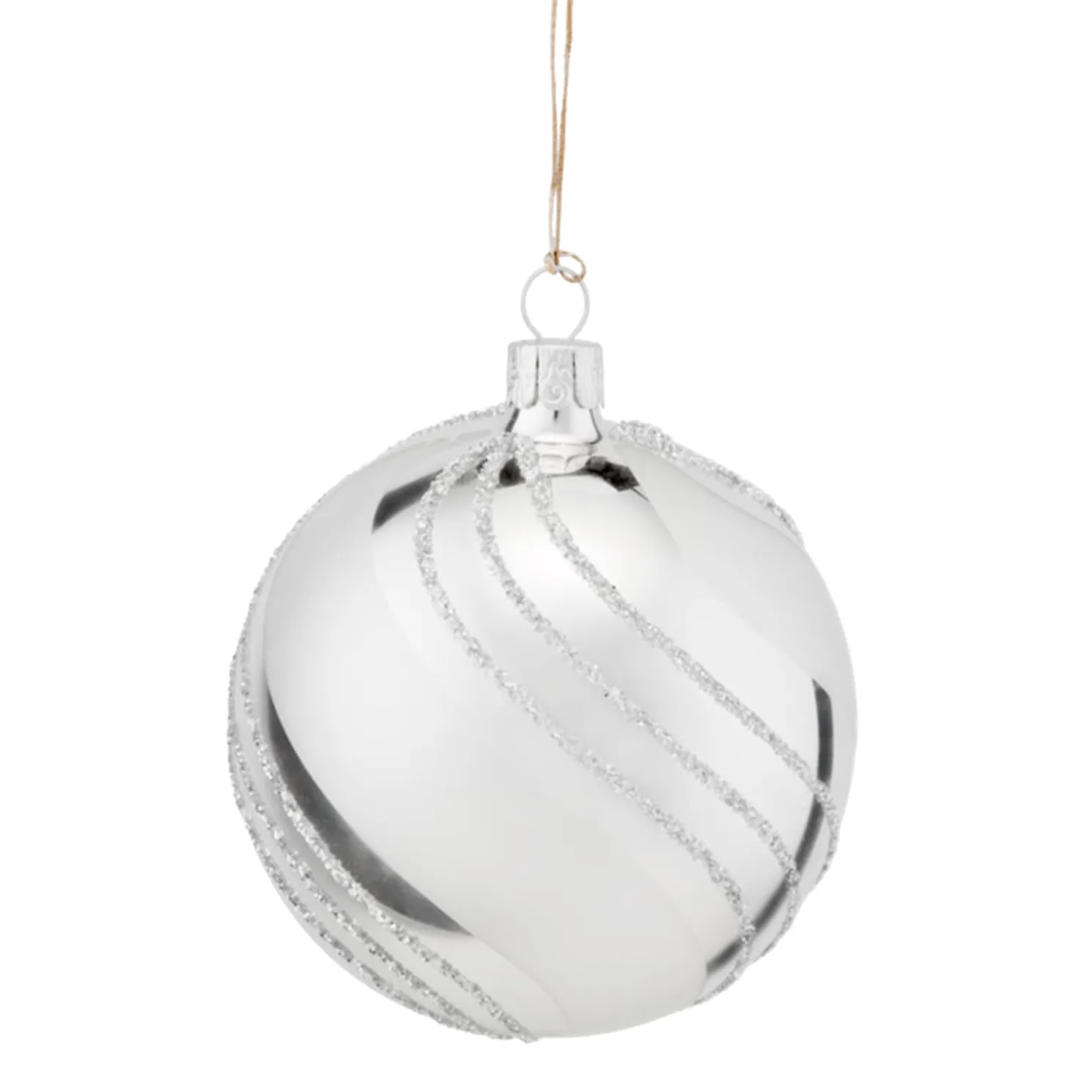 Glaskugel Silber Mit Glitzerdekor, 8 Cm