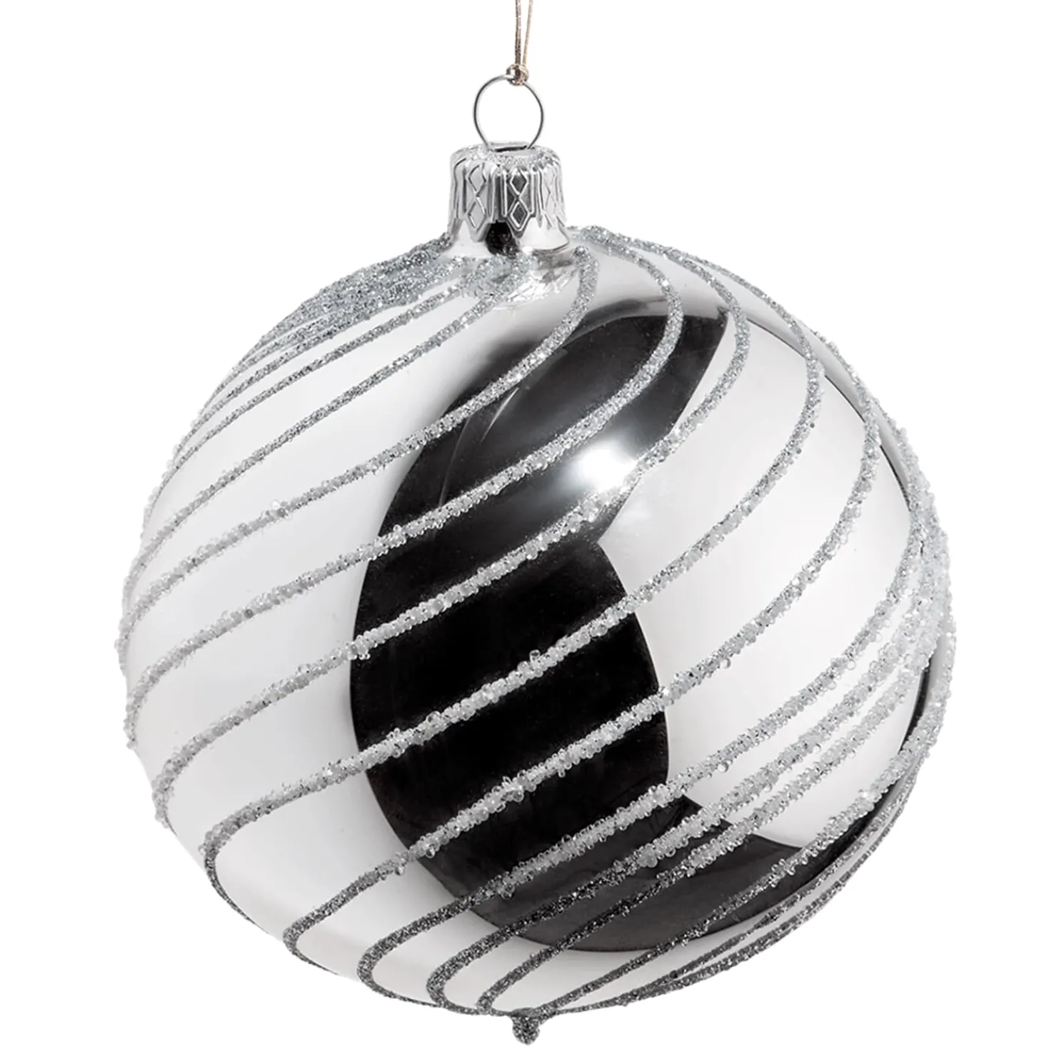Glaskugel Silber Mit Silber Spiraldekor, 10 Cm