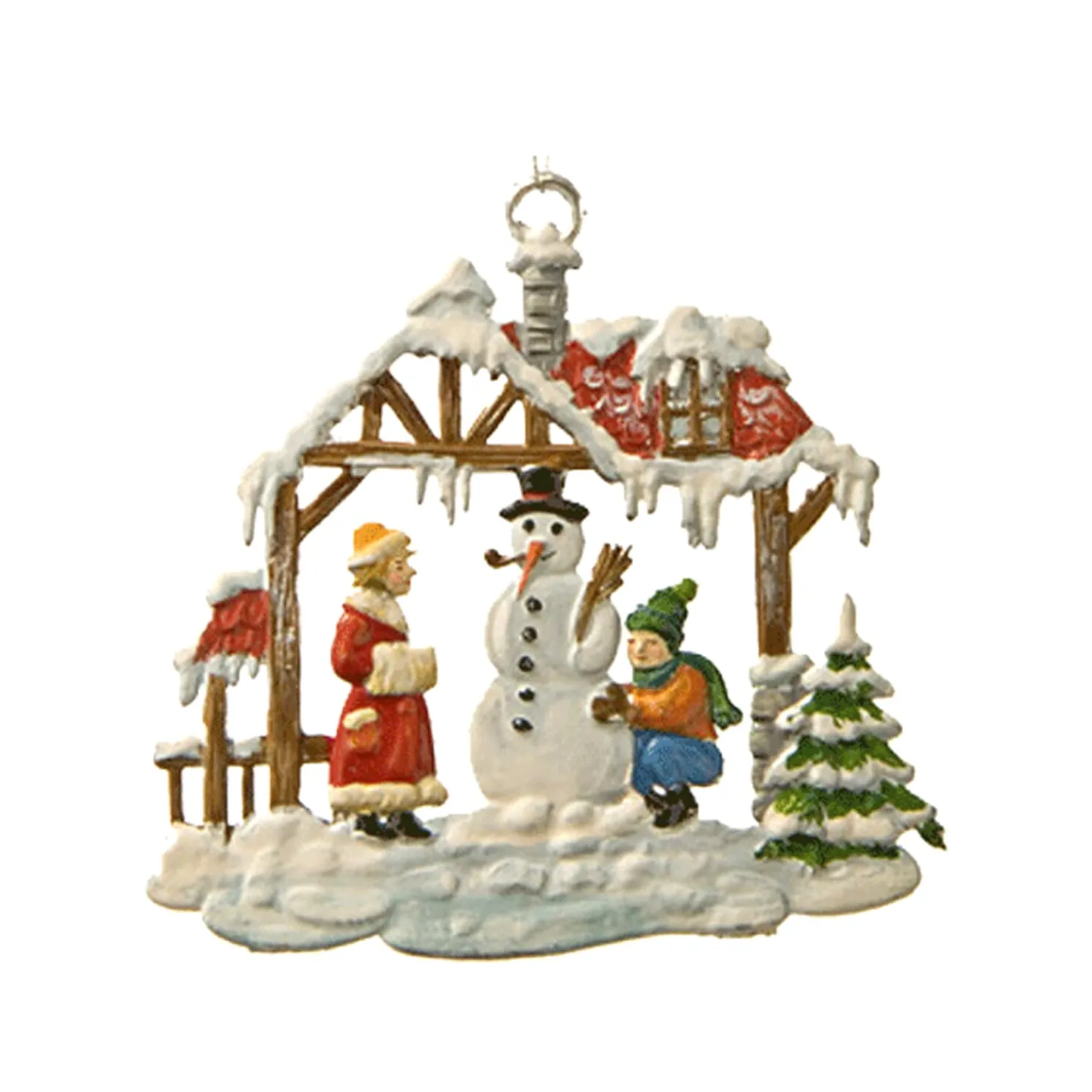 Haus Mit Schneemann Und Kindern