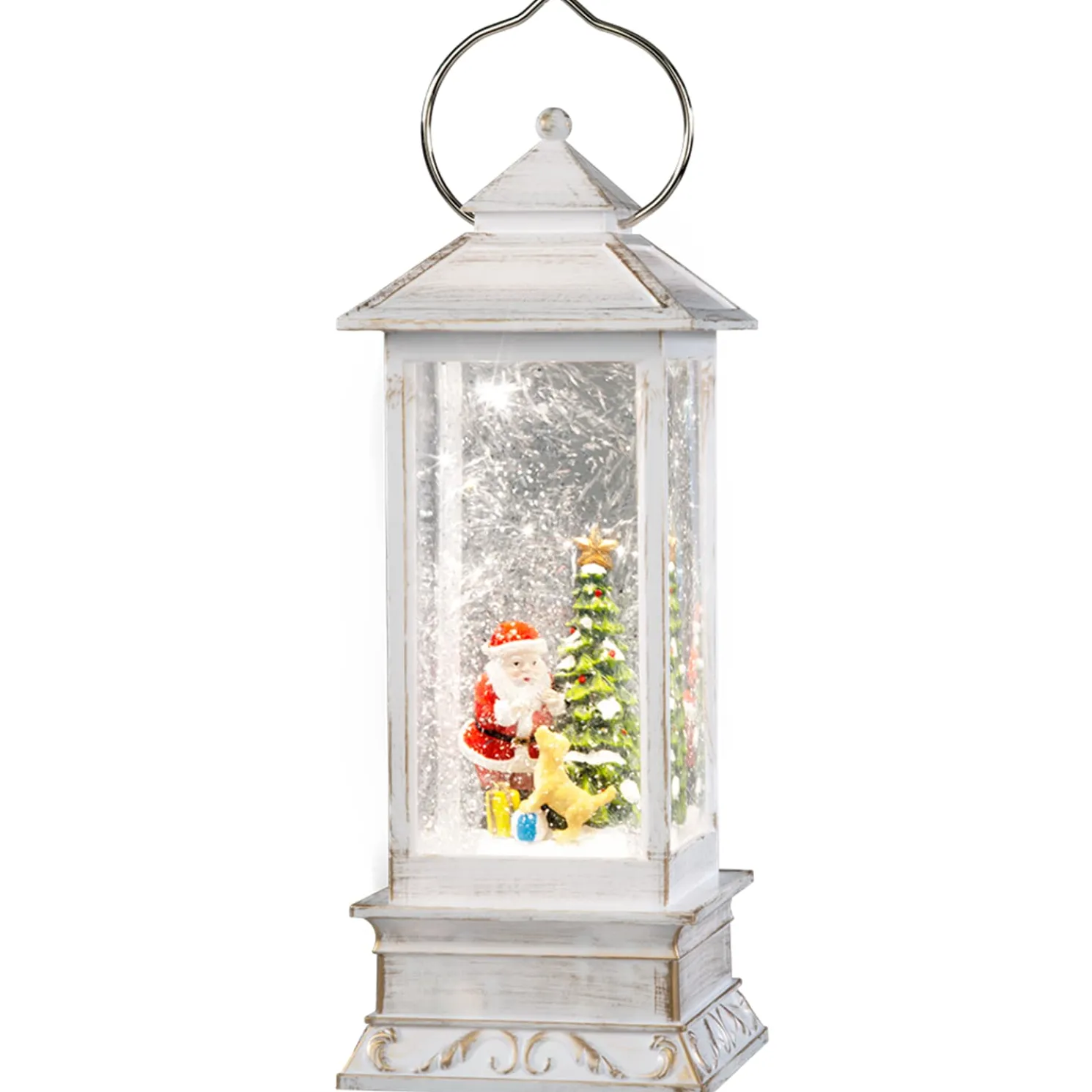 Led Schneelaterne "Weihnachtsmann Mit Hund", 27,5Cm