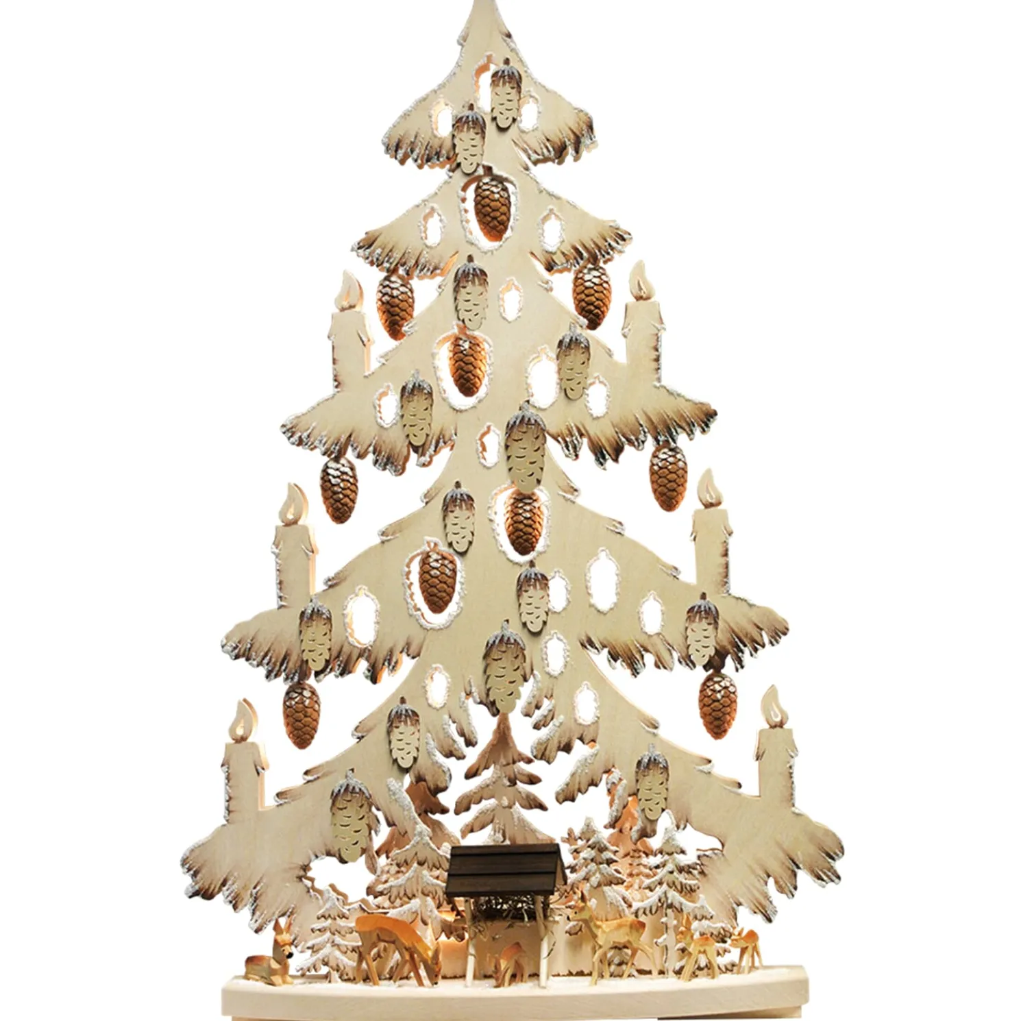 Schwibbögen "Tanne Rehe An Der Futterkrippe", 230V Mit Usb A-Anschluss