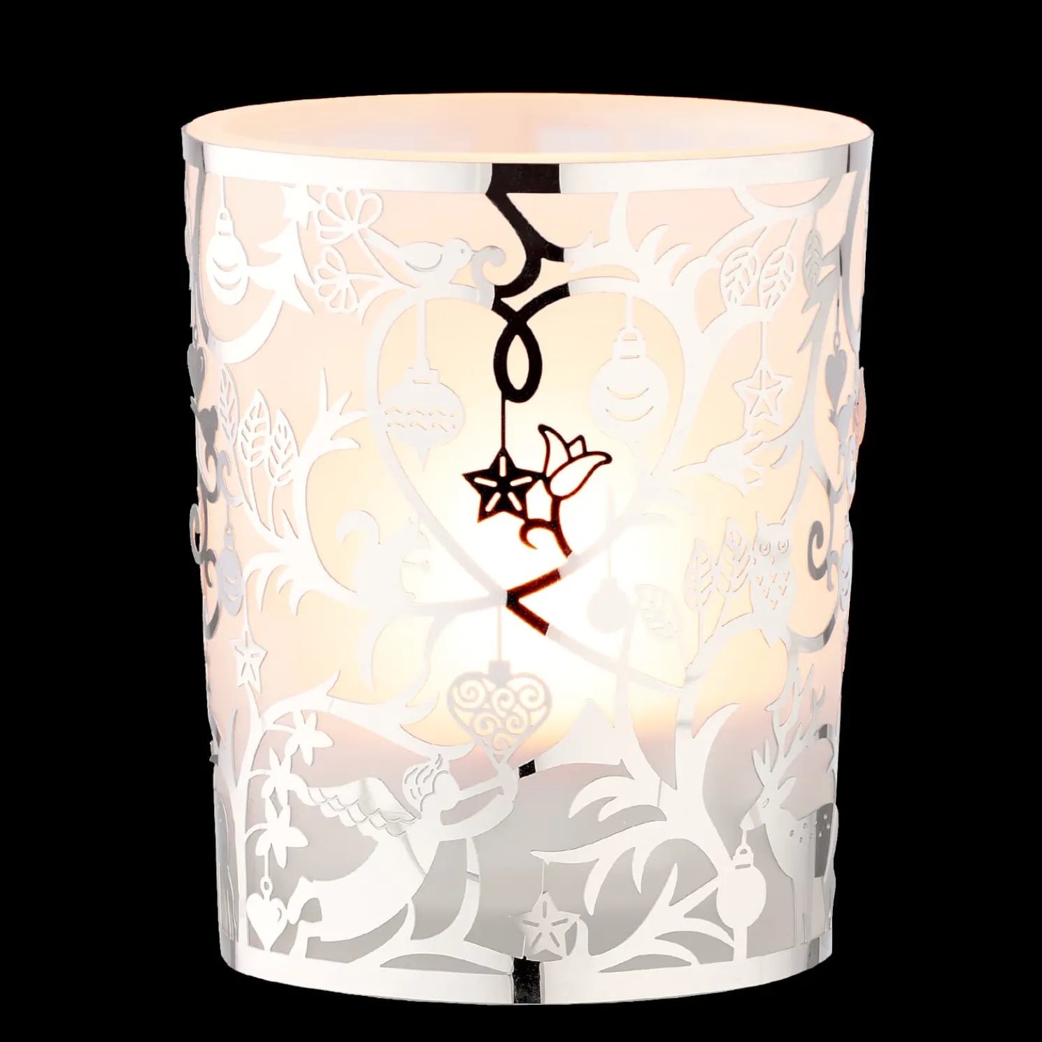 Teelichtglas "Waldweihnacht", Silber