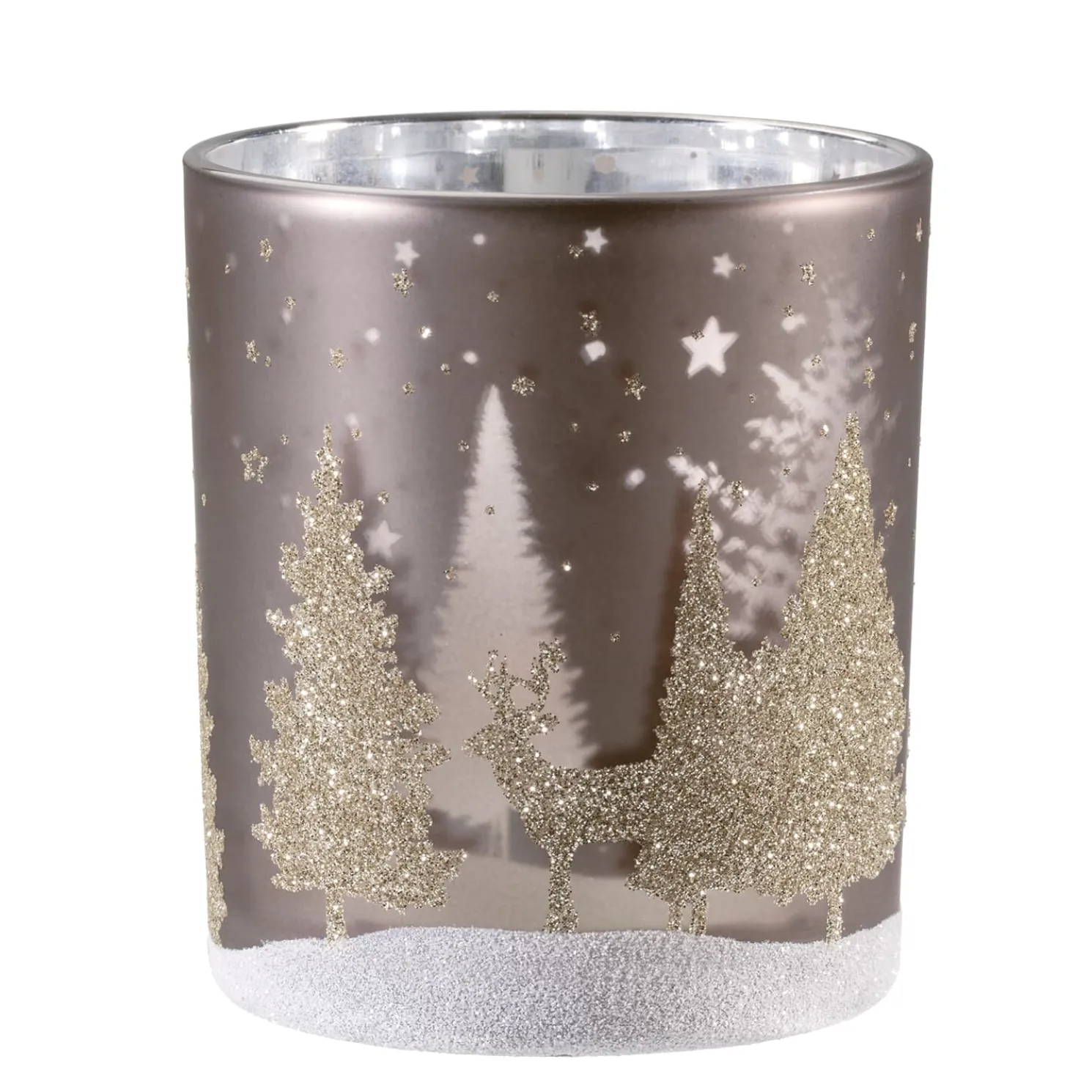 Windlicht "Hirsche Im Wald" Taupe, 10Cm