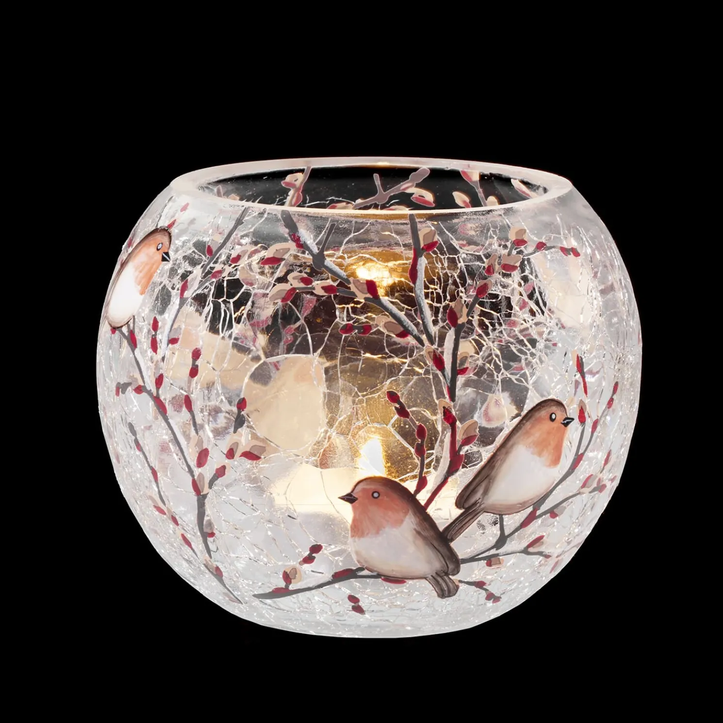 Windlicht "Rotkehlchenfamilie" Oval , 8 Cm